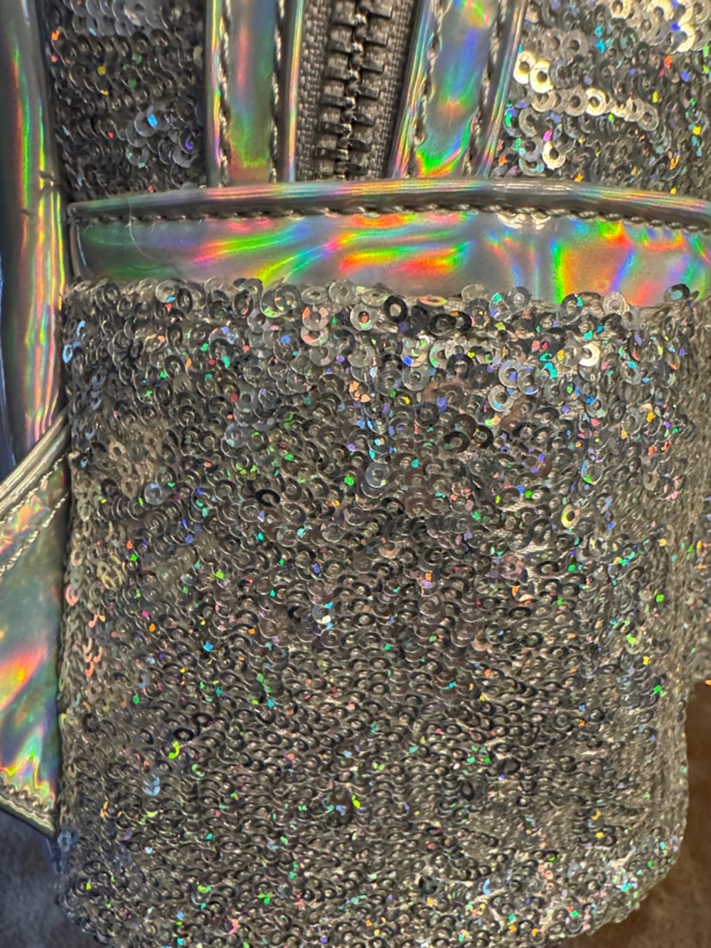 Disney Silver Sequin Mini Backpack with Holographic Bow and Ears - Picture 8 of 13